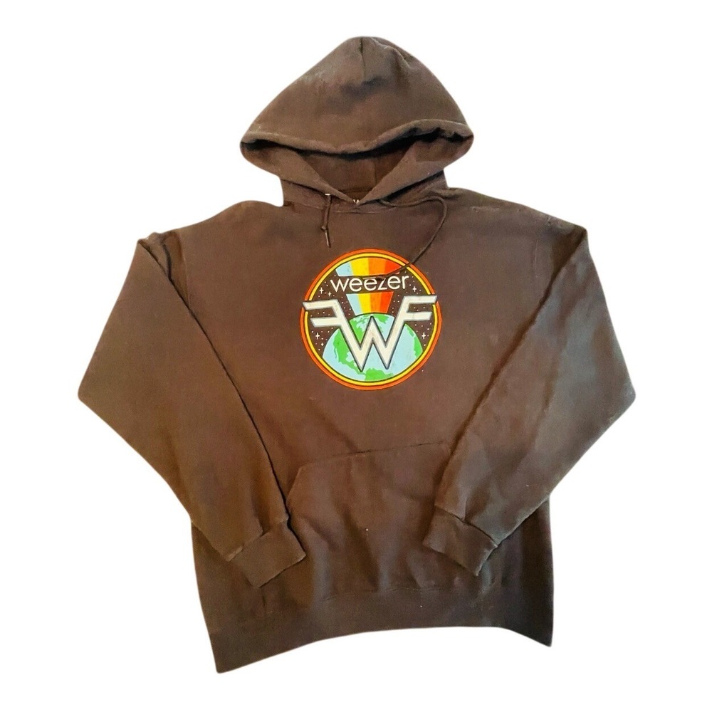 Weezer Band Hoodie Mens Large Black Graphic Fleece Pullover Rock Merch 2021